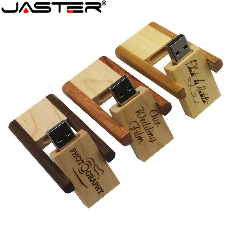 JASTER (Tự Do Tùy Chỉnh Logo) 3 Màu Sắc Xoay USB 2.0 Lưu Trữ Bên Ngoài Ổ 4GB 8G 16GB 32GB 64GB Bằng Gỗ usb Miễn Phí Vận Chuyển