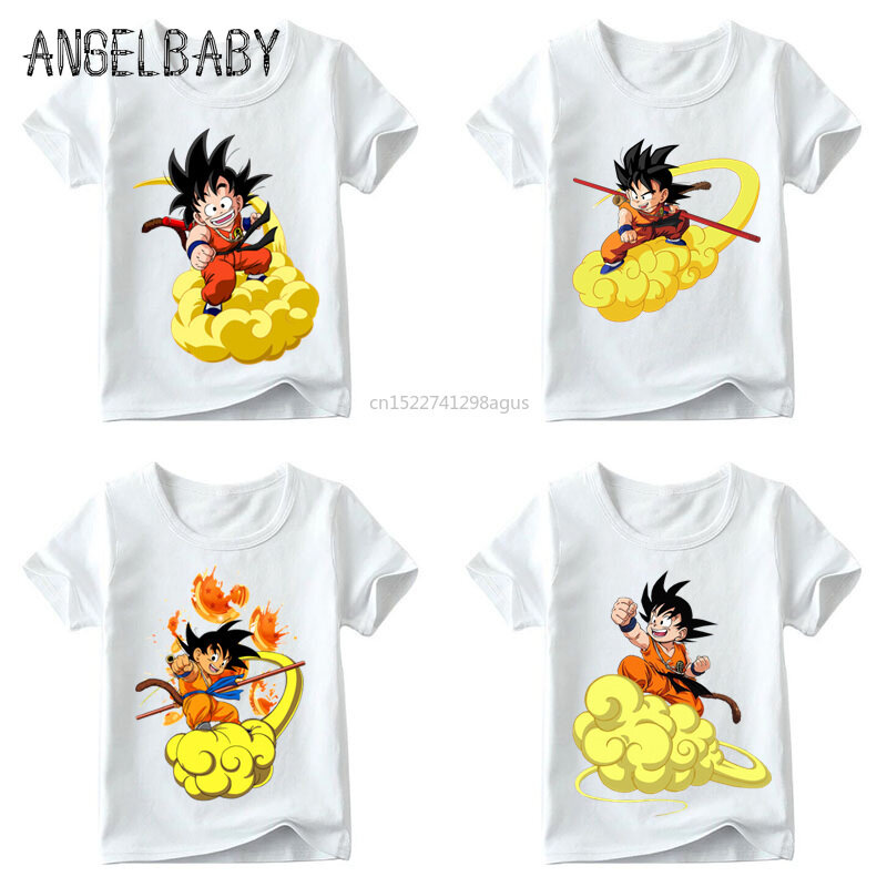 Niños/niñas de dibujos animados lindo pequeño Goku partido ropa niños verano Anime Dragon Ball Z Tops niños divertida camiseta, ooo5072