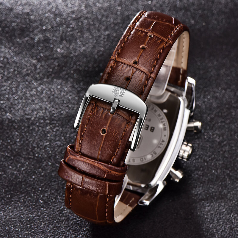 BENYAR Chronograph Sport Men Watches 2018 Luxury Brand Gold Rectangle Watch Men Leather Band Waterproof Quartz Wristwatch mens