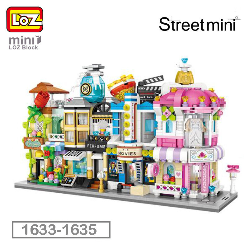 LOZ Mini komercyjny widok ulicy scena DIY klocki kreator technic architektury Model zabawki z klocków dla dzieci chłopiec prezent C