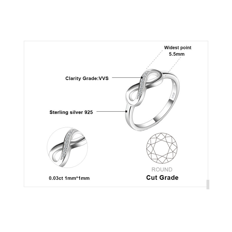 JewelryPalace węzeł nieskończoność miłość 925 srebrna sześcienna cyrkonia pierścionek do noszenia warstwowego dla kobiet dziewczynka