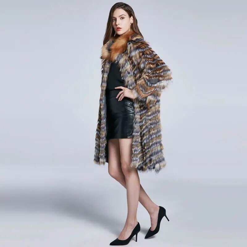 Mantel Hangat Musim Dingin Wanita Kerah Rambut Rubah Mantel Bulu Asli Pakaian Wanita Rubah Berbulu Kerah Bulat Mode Hangat 2021 Baru