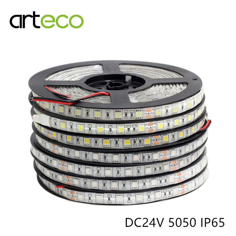 Bande lumineuse flexible à LED SMD 5050, DC 24V, étanche IP65, 60 diodes/m,5m, 5050 RGB, couleur unique
