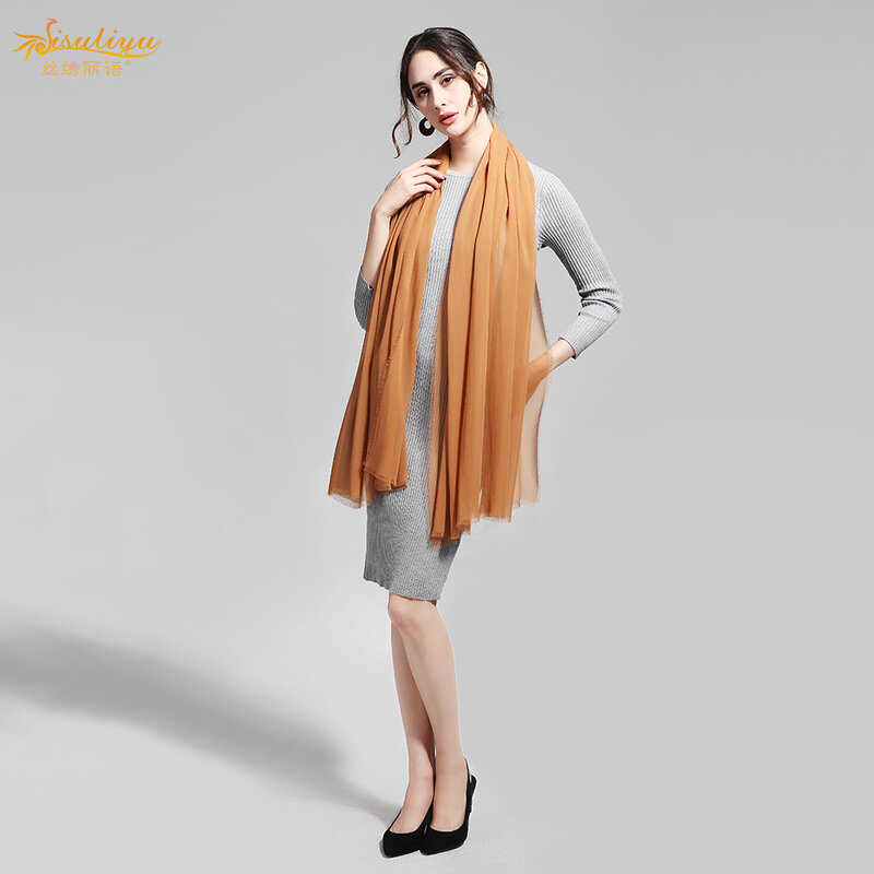 100% Silk Chiffon Scarf 110X200cm Natural Silk Fabric Pure Color Plus Size Fashion Women Scarf Long Scarf