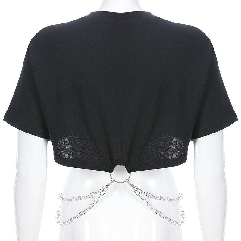 Chaînes Streetwear recadrée T Shirt femmes imprimé coton noir Dracarys T-shirt femmes 2019 été Rock Crop hauts T-shirt Femme