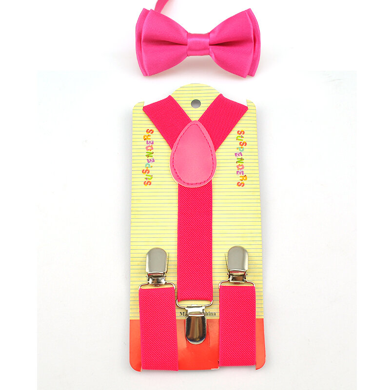 Suspender untuk celana dasi kupu-kupu Set modis anak-anak laki-laki perempuan "Solid Hot pink" y-bentuk kawat gigi kupu-kupu Set hadiah