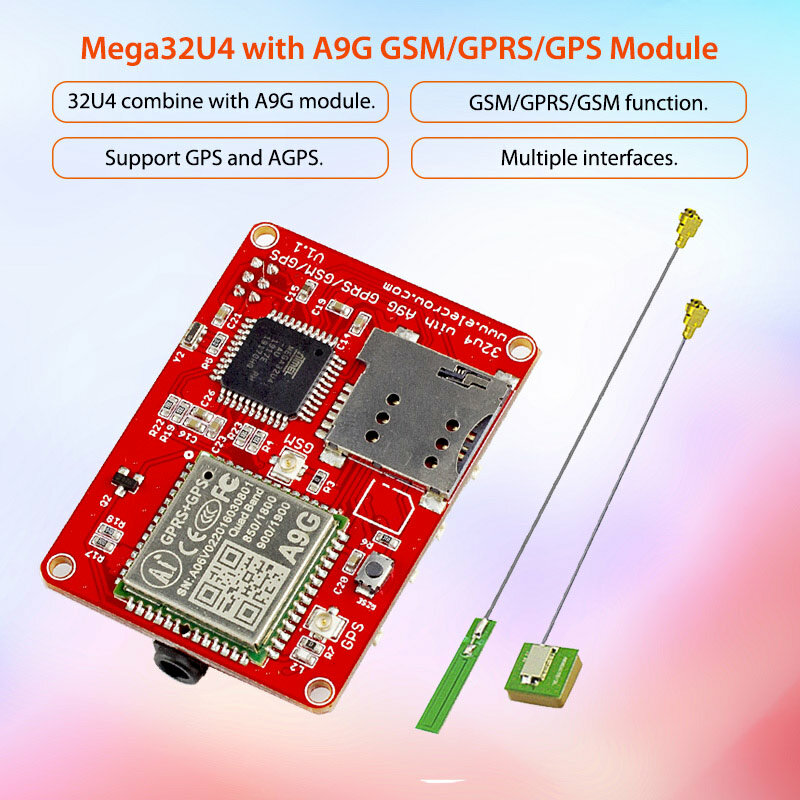 Elecrow ATMEGA 32u4 A9G Mô Đun GPRS GSM GPS Ban Bốn Băng Tần 3 Giao Diện GPRS DIY Bộ Định Vị GPS Cảm Biến Không Dây IOT Tích Hợp Module