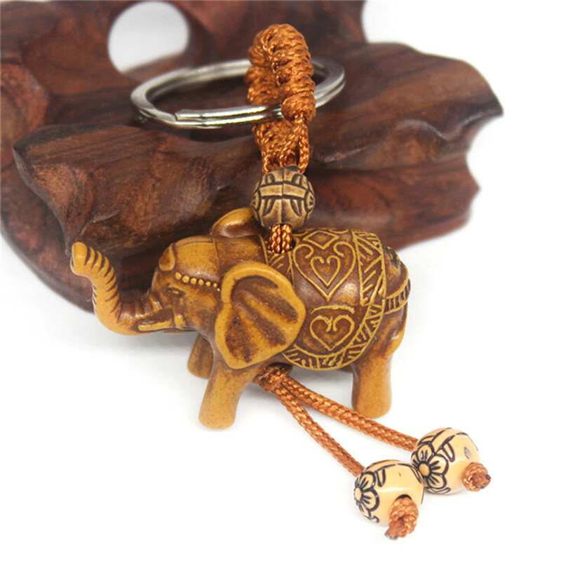 Elefante de la suerte tallado en madera colgante bolsa decoración regalo