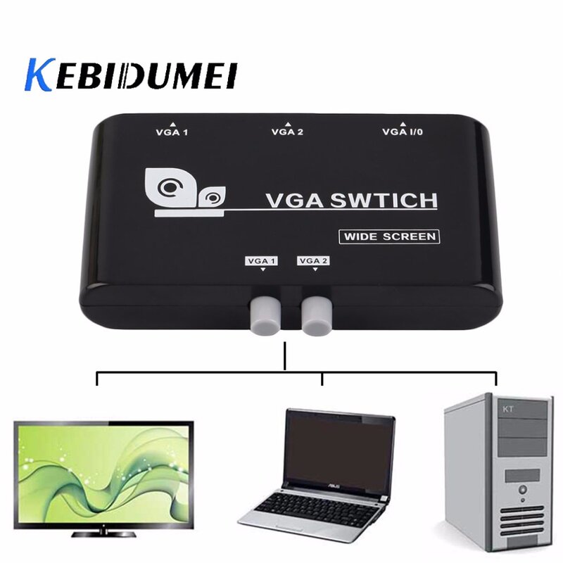 KEBETEME Mini 2 Port VGA Selector Box Nhiều Đầu Vào VGA/SVGA Sharing Tay Selector Chuyển Switcher Box Cho LCD PC Máy Tính Xách Tay