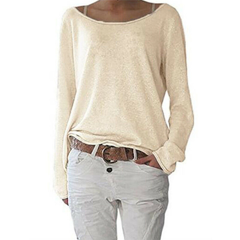 Camiseta básica de Otoño de primavera 2019, Camiseta holgada de talla grande para mujer, Blusa de algodón de manga larga, camiseta informal lisa