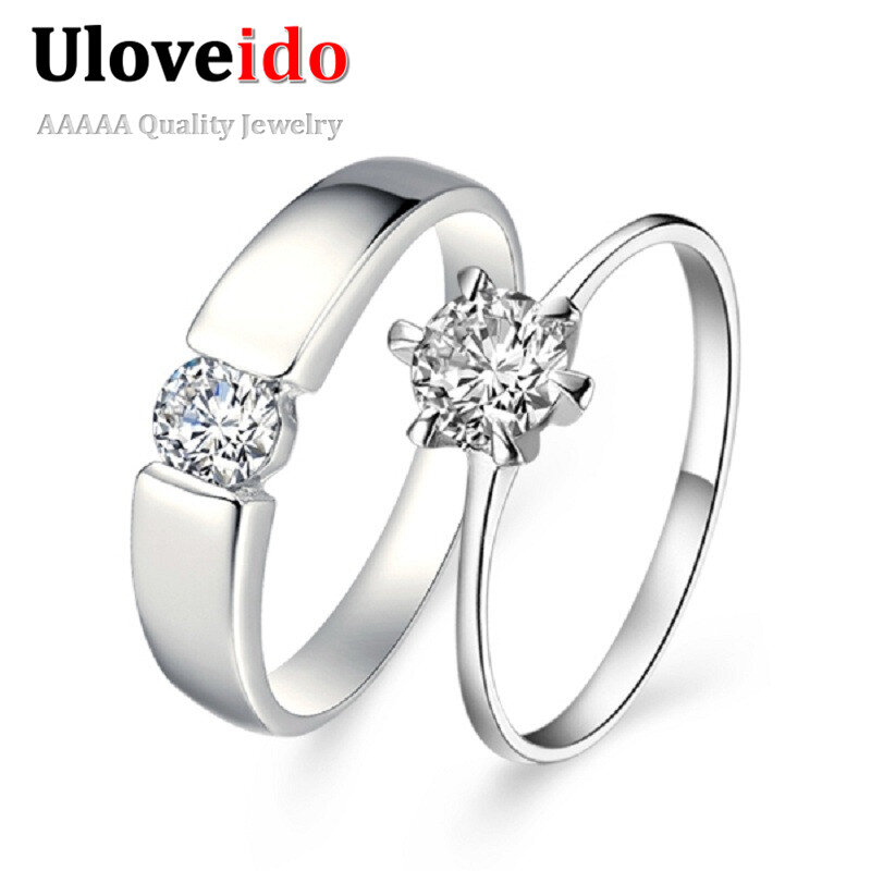 2 Pcs Crystal Simulated Diamond Jewelry Wedding 30% Off Engagement Ring Men Women Accessories Aliancas de Casamento Ulove J002