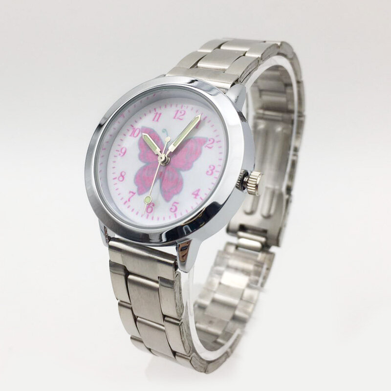 Hot moda kobiety zegarki srebrny ze stali nierdzewnej pasek stalowy panie zegarek kwarcowy kobieta piękny Cartoon zegarek dla dziewcząt student