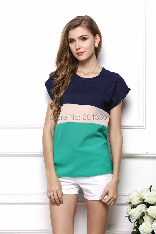 2019 Gaya Musim Panas Sifon Blus Wanita Patchwork Blus Tops Shirt Plus Ukuran 2 Warna