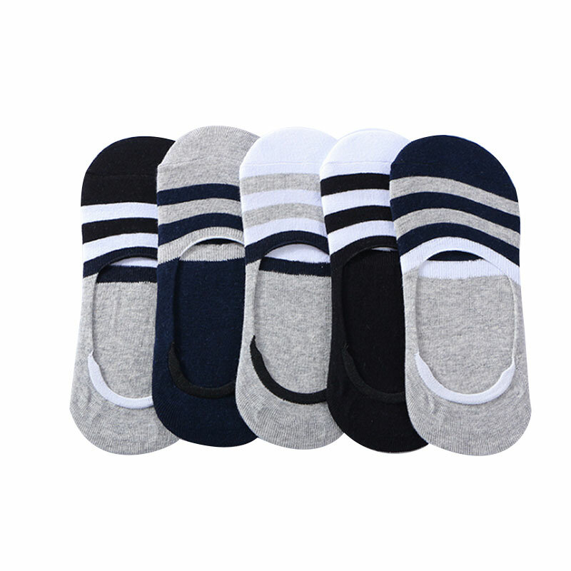 5 pares homens antiderrapante meias de algodão de silicone listrado invisível barco meias verão absorver desodorante masculino meias chinelos calcetines