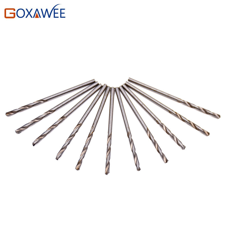 GOXAWEE-brocas Micro HSS para taladro eléctrico, herramientas eléctricas de giro recto, 0,5/0,6/0,7/0,8/1,0/1,2/1,5/3mm, 10 unidades