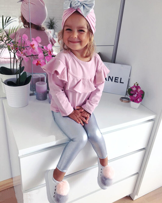 2019 Spring Autumn Newborn Baby Girls Clothes Sets Long Sleeved Pink Tops+Silver Leather Pants+Hat Children's Kids Clothing Sets