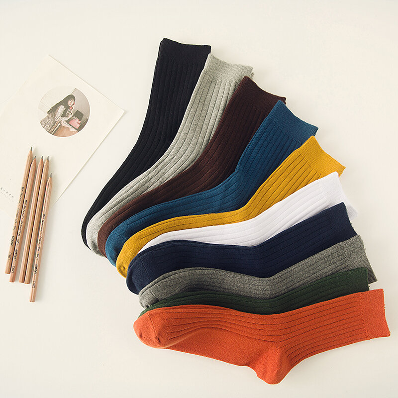 CHAOZHU-جوارب قطنية للرجال ، جورب ياباني ، ألوان سادة ، نمط عتيق ، متعدد الألوان ، للربيع والخريف ، 95%