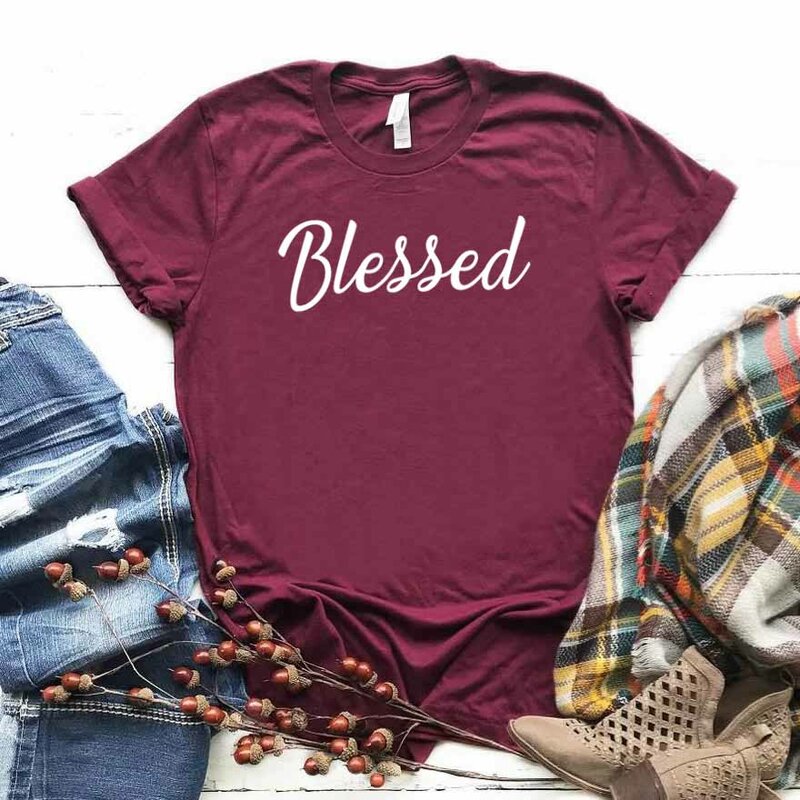 Blessed Letters Print Women tshirt Cotton Casual Funny t shirt For Lady Girl Top Tee Hipster Drop Ship NA-212