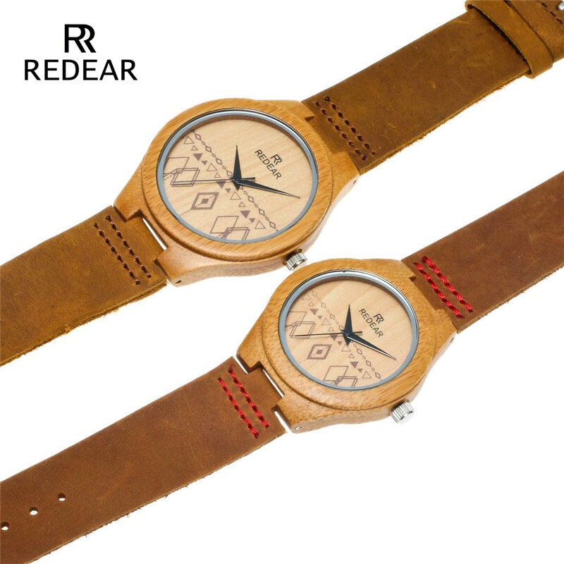 REDEAR 高級ブランドのカップル竹超硬腕時計ハーフパターンダイヤル顔有名なブランドクォーツ時計