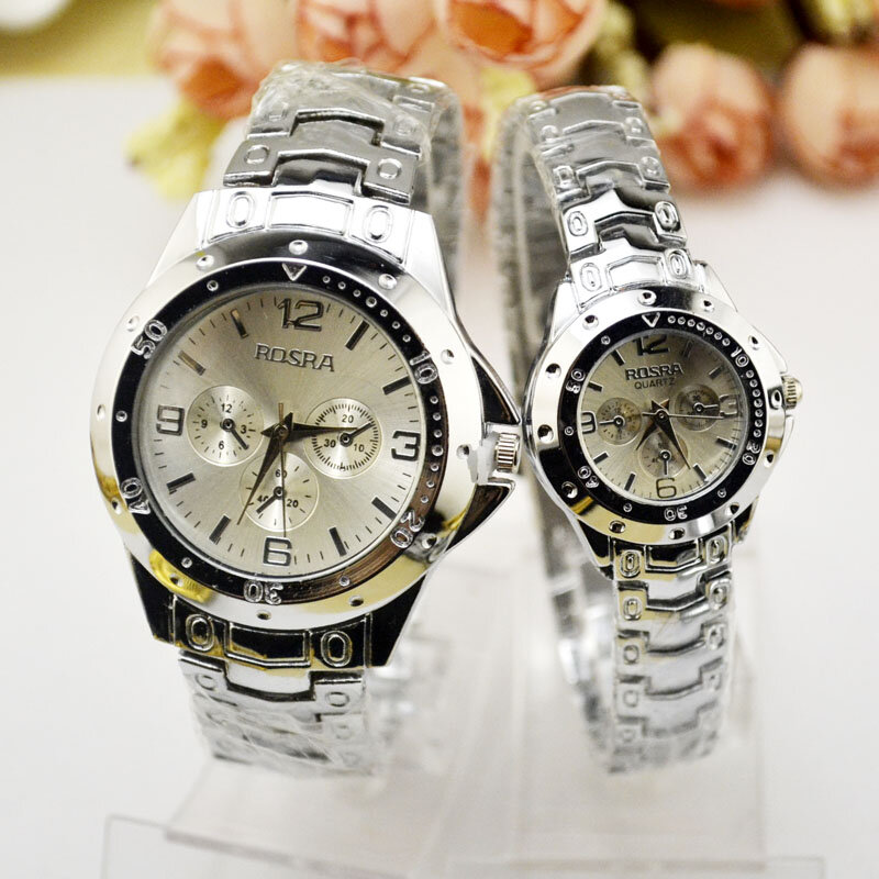 Moda Branco Relógios Casal, UM Par De Versão Coreana Da Tendência De Amantes Assistir Correia de Aço Relógio de Quartzo Dos Homens Assistir À Prova D' Água