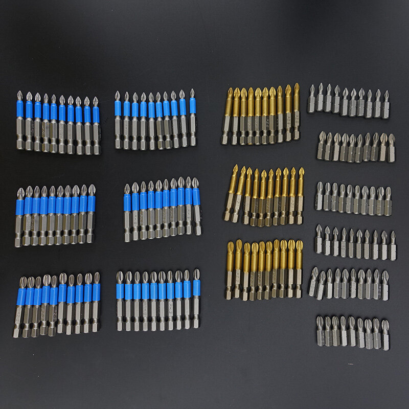 Brocas de destornillador antideslizantes magnéticas Pozidrive, puntas de destornillador antideslizantes, vástago hexagonal, 50mm, 10 unids/lote, PZ1 / PZ2 / PZ3