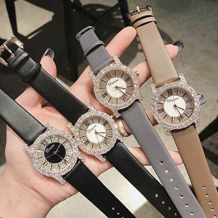 Relógio de quartzo de couro feminino, escala romana, vestido, luxo, designer, marca de topo, ouro, 2019