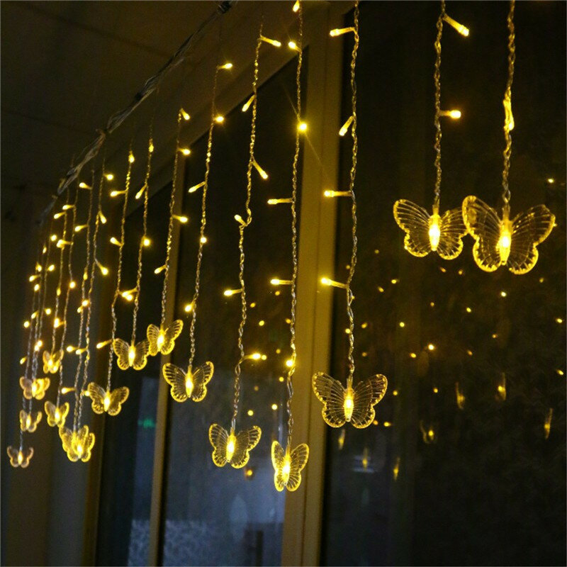 Cadena de luces LED de mariposa, 3,5 M, 96 cabezas, ca 110-220V, decoración para fiesta de navidad y día de san valentín