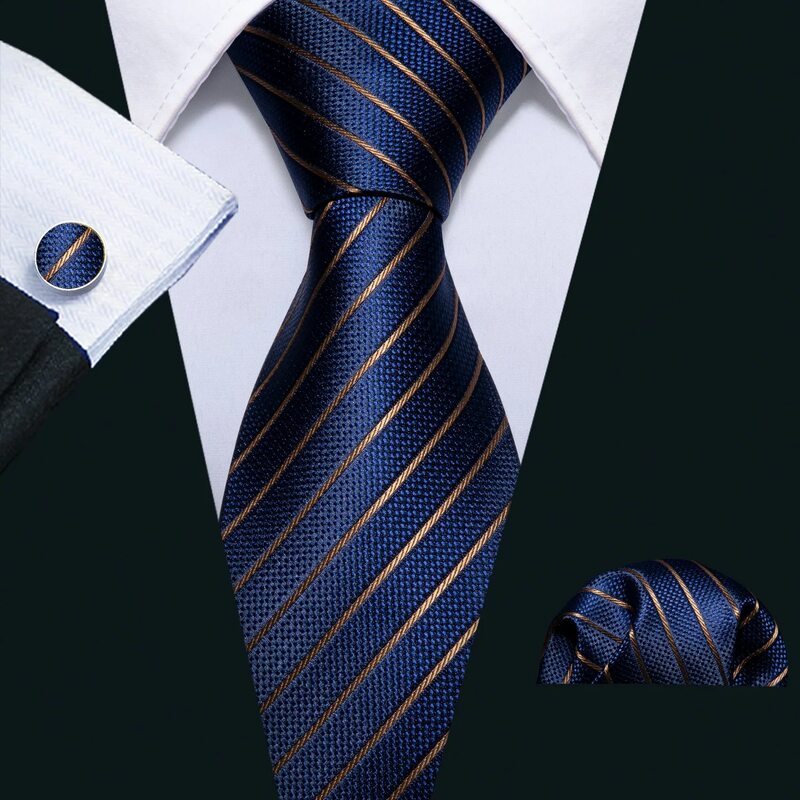 Corbata de seda a rayas para hombre, corbata de Jacquard de 3,4 pulgadas, color dorado, azul marino, para fiesta, boda, diseñadores de moda, negocios