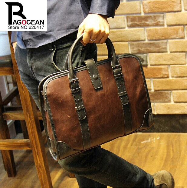 New fashion men leather pu briefcase messenger shoulder bag brands business handbag men's travel bag retro briefcase brown black