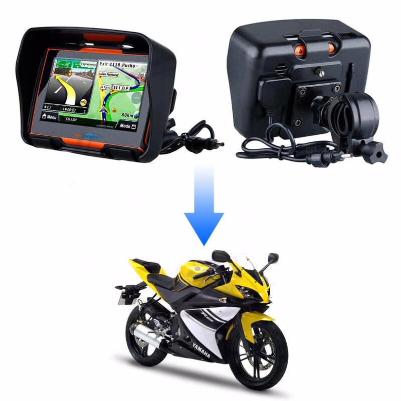 Fodsports navigasi GPS sepeda motor 4.3 inci, navigator GPS mobil sepeda motor bluetooth tahan air IPX7