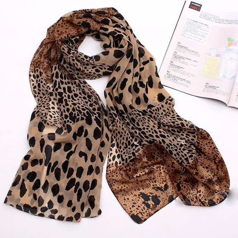 Chal largo y suave para mujer, bufandas de gasa de seda con estampado de leopardo, combina con todo, moda Noble, novedad