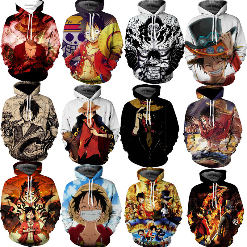 Anime ONE PIECE Costume Monkey D Luffy Sweatshirts Cosplay Autumn Men European and American 3D Printing Jacket Hooded sweater