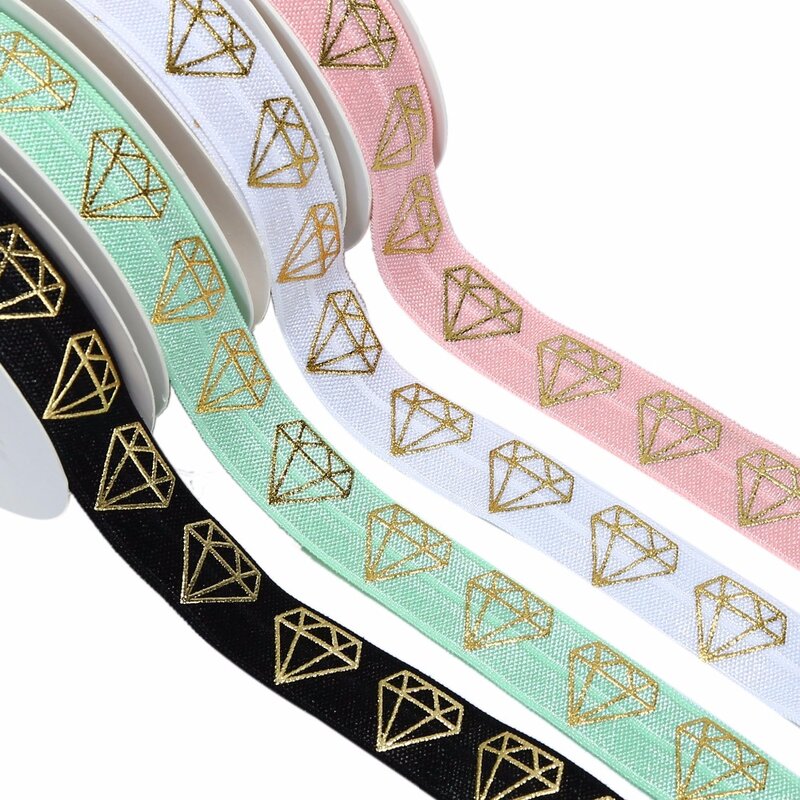 5/8 "gold folie diamant gedruckt feind elastischen band falten über elastische