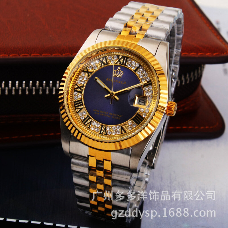 2016 Luxury HK REGINALD marka Wrist Watch złoty niebieski zegarek kwarcowy Dress Party 50m wodoodporny mężczyzna kobieta miłośników zegarki na rękę