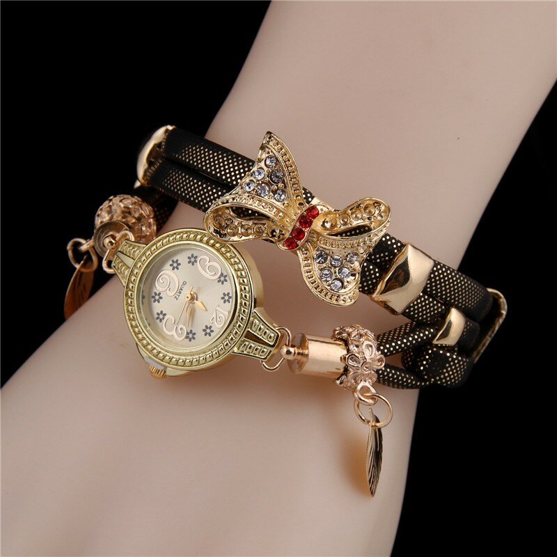 MINHIN Butterfly Retro Bracelet Watches Women Lovely Wedding Quartz Wrist Watches 6 Colors Rhinestone Delicate Female Watches