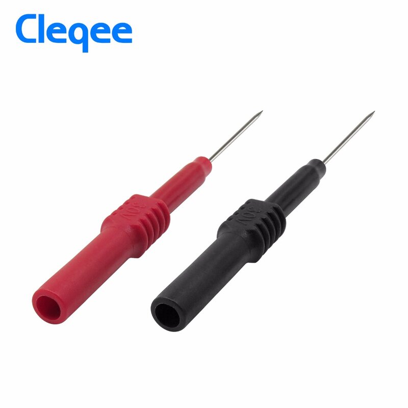 Cleqee P5009 10pcs sonde per Test multimetro Non distruttive con ago per Piercing in PVC morbido rosso/nero