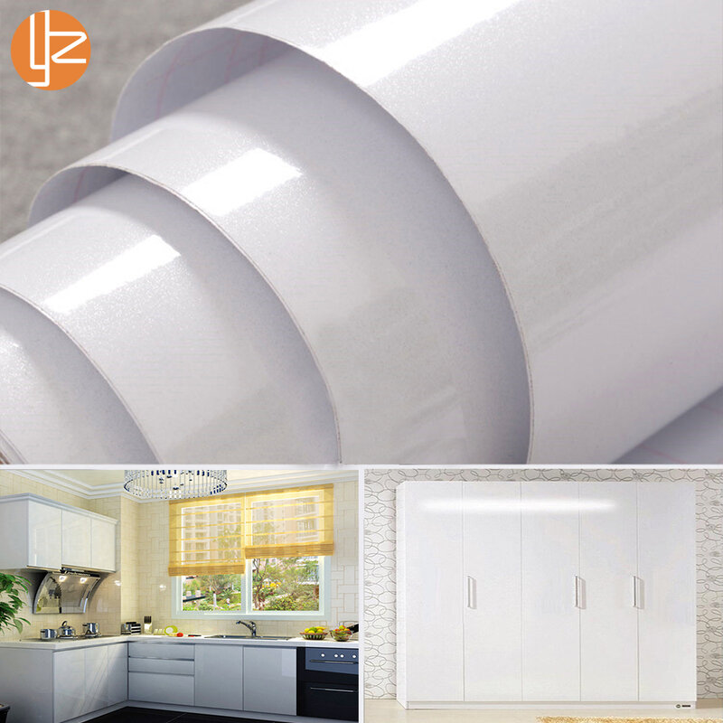 Yazi-papel tapiz blanco liso para cocina, película reacondicionada para armario, ropa, armario, puerta, muebles de escritorio, decoración del hogar