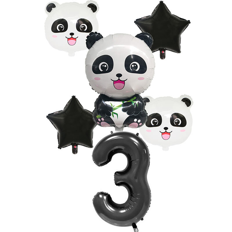 Kartun Hewan Hitam 32 Inci Foil Nomor Balon Set Bintang Panda Anak-anak Dekorasi Pesta Ulang Tahun Bayi Shower Anak-anak Hewan Ballon