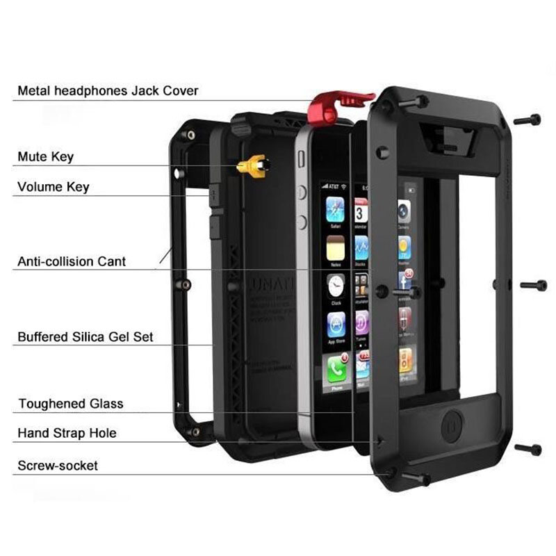 Heavy Duty Protection Doom Armor Metal Aluminum Phone Case for iPhone 12 13 14 Pro 11 6 7 8 Plus X XR Shockproof Dustproof Cover