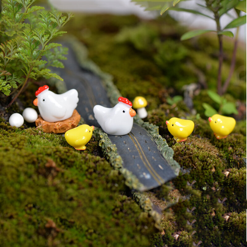 10Pcs/Set Hen Chicken Chick Egg Nest Small Pasture Statue Miniatures Ornament for DIY Fairy Garden Dollhouse Plant Decoration