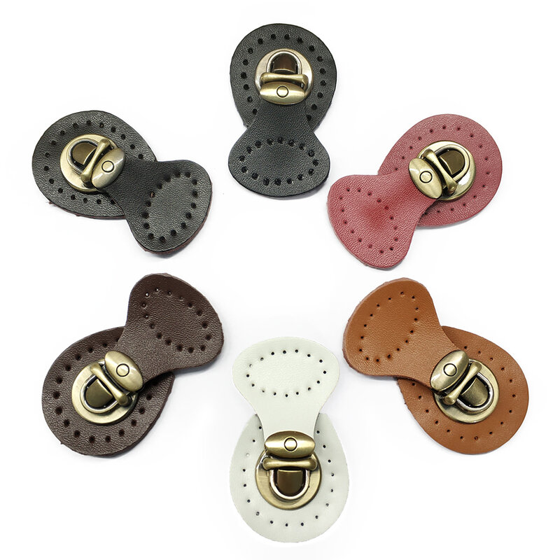 Bag Buttons Genuine Leather Hasp Bags Buckle Handmade Wallet Card Pack Buckles with Holes for DIY Handbag Accessories Girls Gift