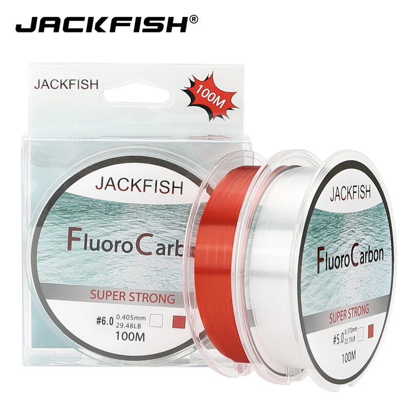JACKFISH-Ligne de pêche fluorocarbone, marque super forte, leader, clair, mouche, 100m, 5-30lb
