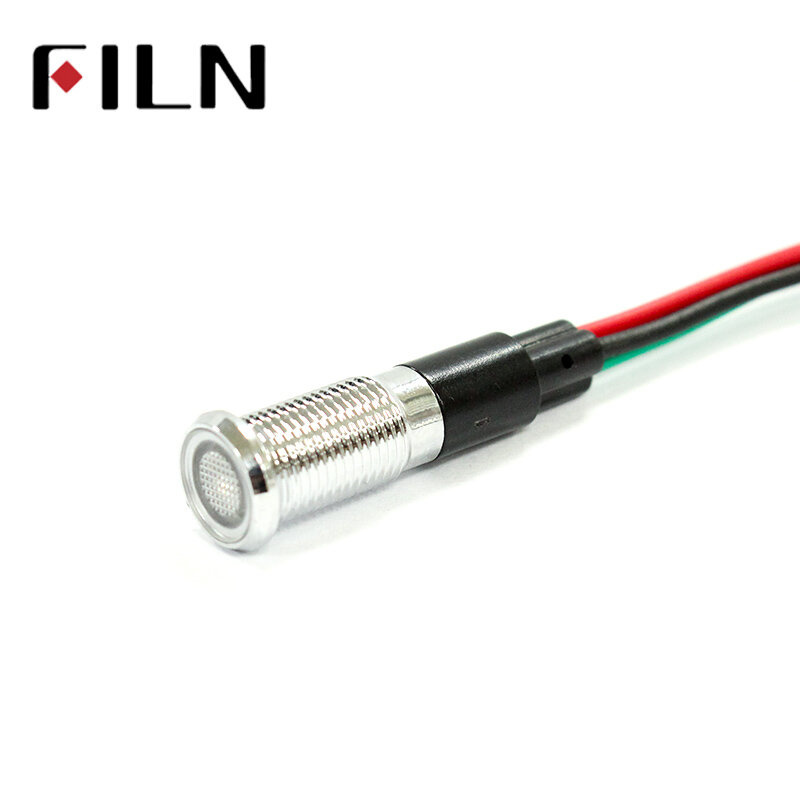 Filn FL1M-8FW-D 8 Mm Merah Hijau Logam 6 V 36 V 110 V 220 V Bi-Warna 12 V lampu Indikator LED dengan Kabel