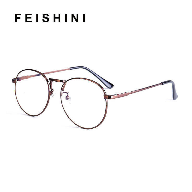 Feishini-Gafas de ordenador con montura redonda para hombre y mujer, gafas de Gamin con rayos de radiación, monturas de Metal, gafas con luz azul, Unisex