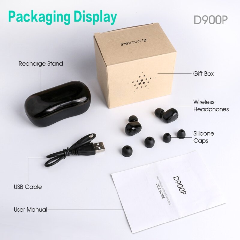 SYLLABLE D900P TWS Bluetooth V5.0 Earphone for Phone HD Communication Portable True Wireless Stereo Earbud Waterproof Headset