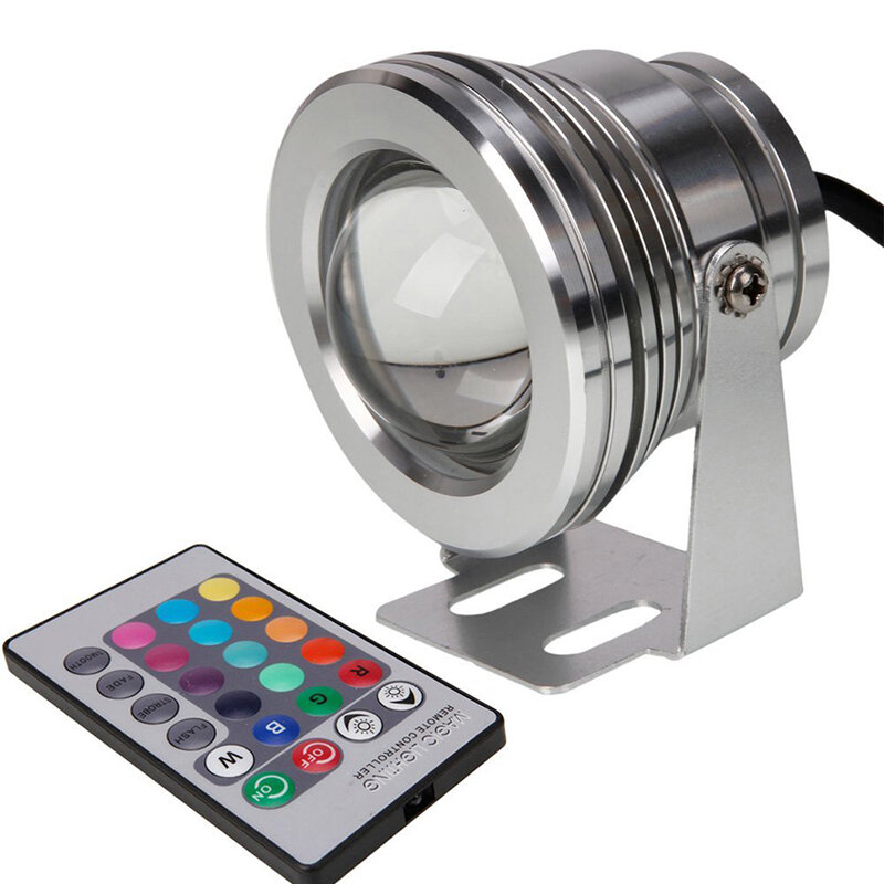 Lámpara LED de alta resistencia al agua IP68 para exteriores, luces subacuáticas con control remoto IR de 24 teclas, 12V, 10W