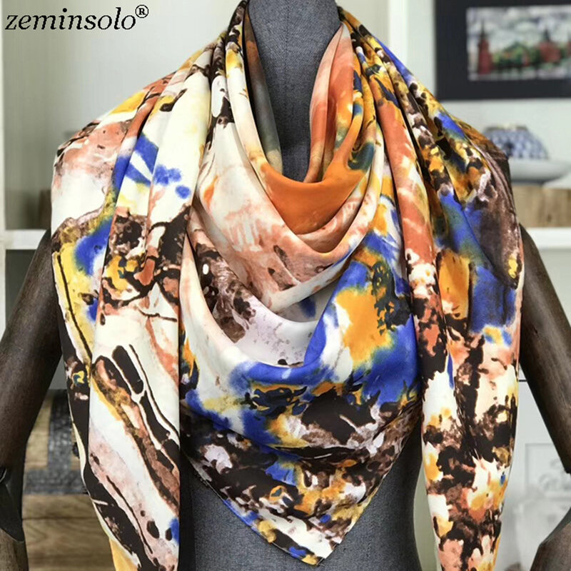Marca de luxo lenço de seda feminino floral impresso lenços quadrados grande foulard femme sarja seda primavera lenço bandanas xales stoles