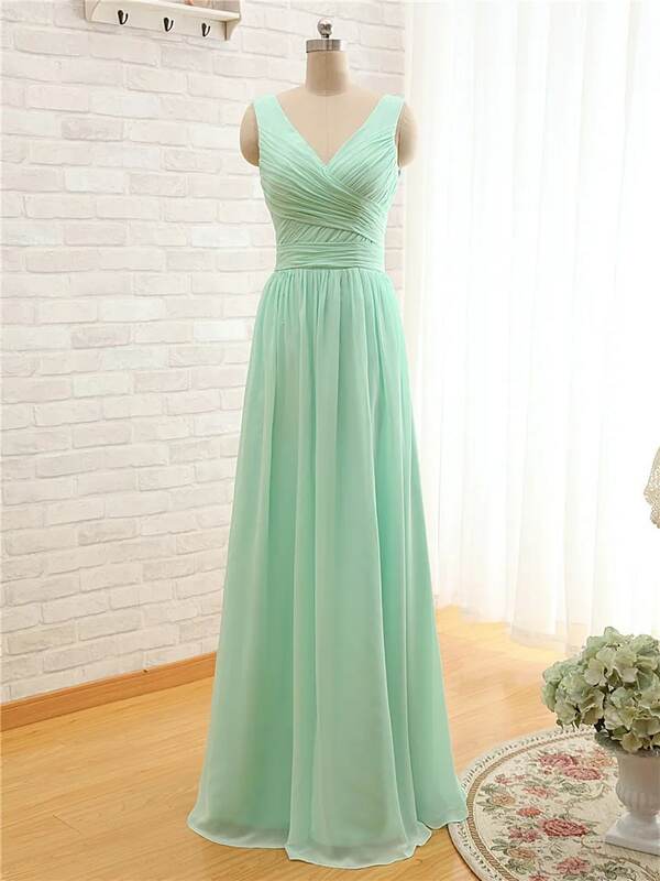 Mint Green Bridesmaid Vestidos, até o chão, Chiffon A-Line Dress, barato, Under 50, 2020