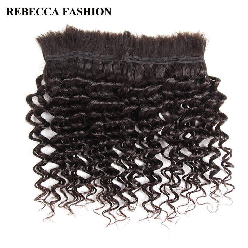 Rebecca-Extensions brésiliennes Remy Deep Wave pour tressage, cheveux humains en vrac, livraison gratuite, 3 faisceaux, 10 à 30 pouces, document naturel