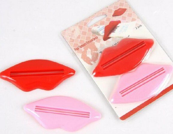 2pcs/lot  Multi-purpose Extrusion Red Lips Toothpaste Squeeze Device Toothpaste Gels Cream Lotion Squeezer
